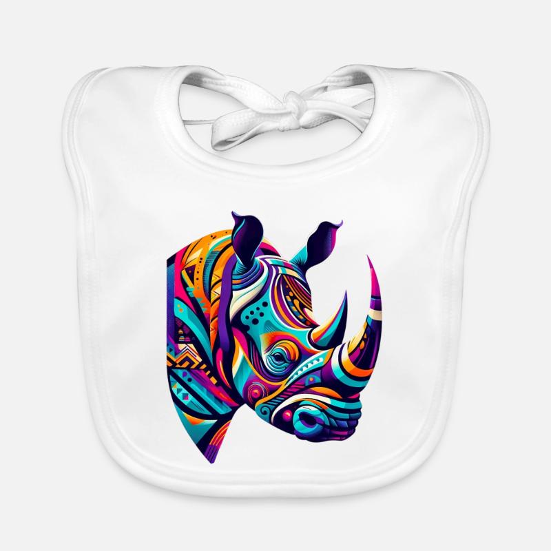 Rhinocéros - Bavoir bio Bébé - blanc