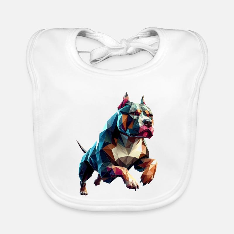 Pitbull Dog Running Origami Geometric 3D Organic Baby Bibs