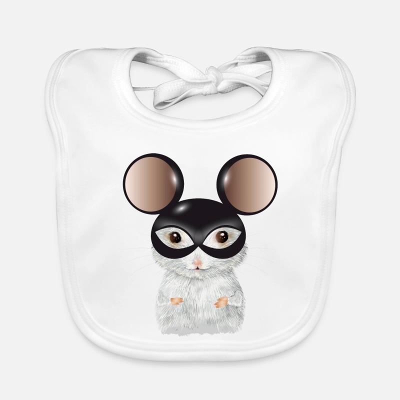 Souris blanche mignonne avec masque d’oreilles de souris Bavoir bio Bébé