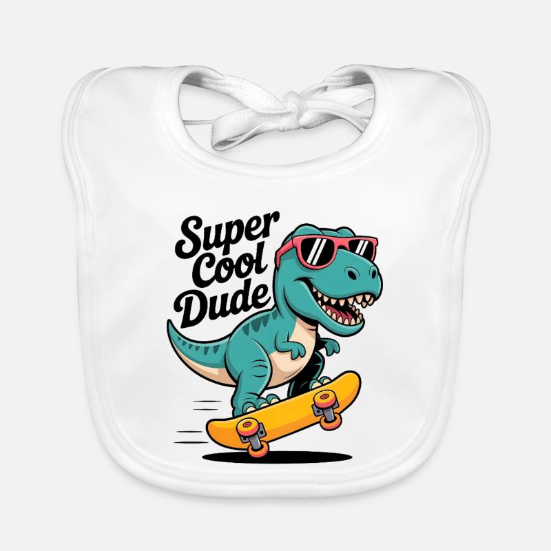Super Cool Skateboard Dinosaur Organic Baby Bibs