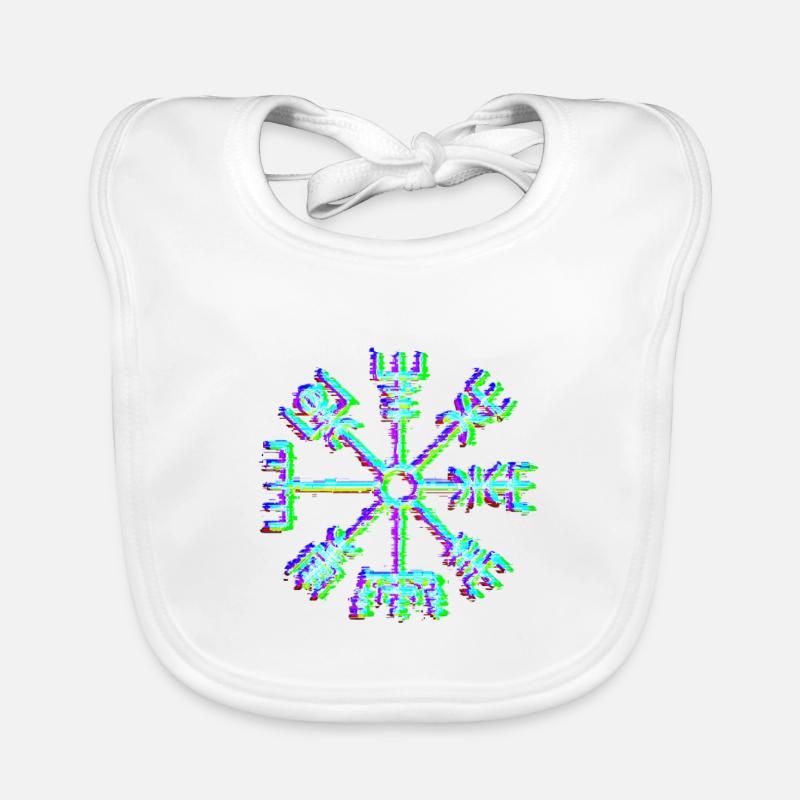 Vegvisir Rune – Neon Glitch Viking Compass Symbol - Baby Bio-Lätzchen - Weiß
