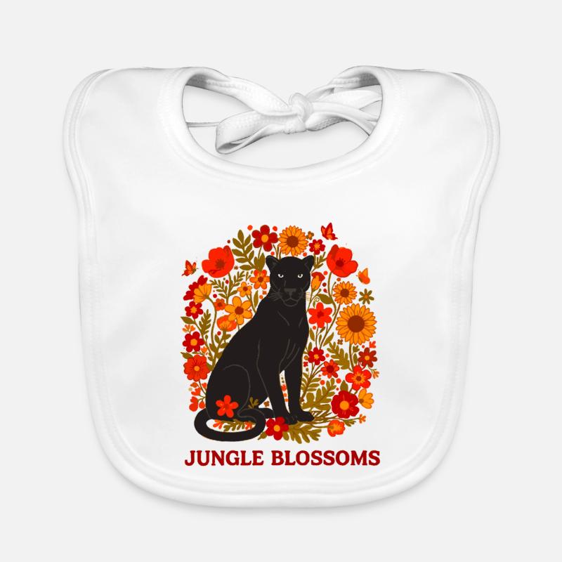 Panthère Noire et Jungle Fleurs botanique Bavoir bio Bébé