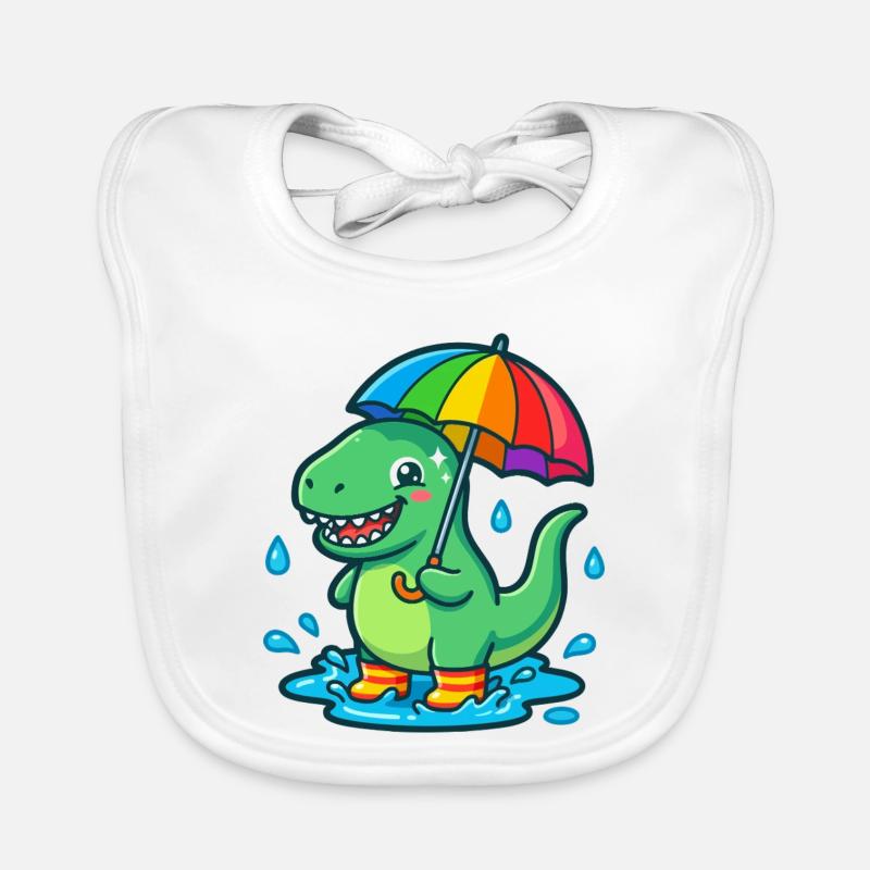 Dino mit buntem Regenbogenschirm Baby Bio-Lätzchen