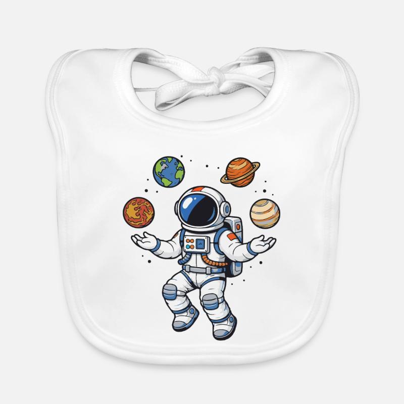 Astronaute flottant avec des planètes dans un style bande dessinée Bavoir bio Bébé