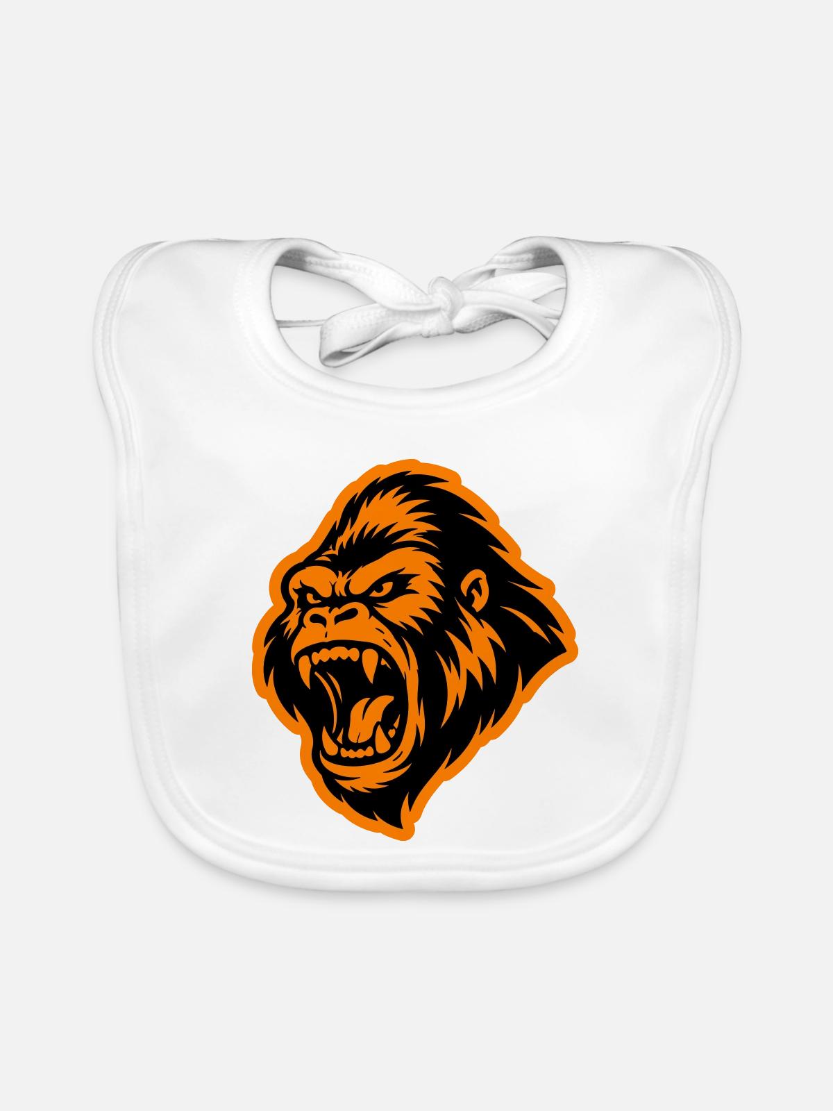 Gorilla Head - Organic Baby Bibs - white - Front