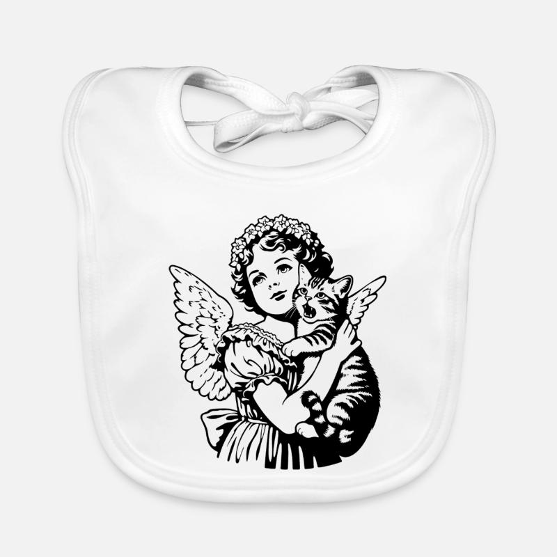 Engel mit Katze – Cherub Vintage Illustration Baby Bio-Lätzchen