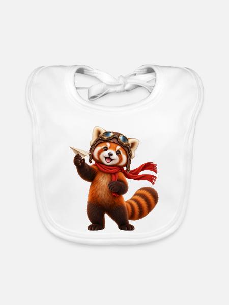 Pilot Red Panda mit Papierflugzeug - Baby Bio-Lätzchen - Weiß - Vorne