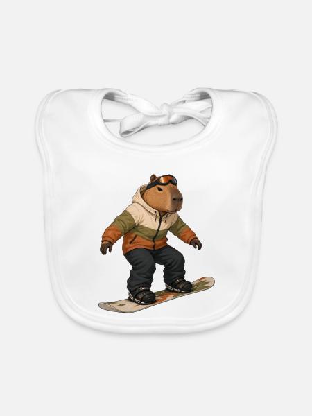 Capybara beim Snowboarding - Baby Bio-Lätzchen - Weiß - Vorne