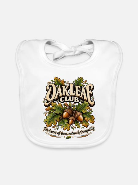 Oak Leaf Club – Eichenblätter & Eicheln Natur - Baby Bio-Lätzchen - Weiß - Vorne