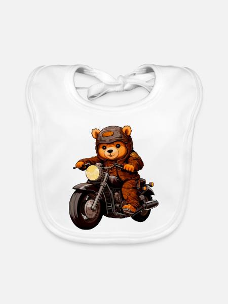 Motorrad Bären Teddy - Baby Bio-Lätzchen - Weiß - Vorne
