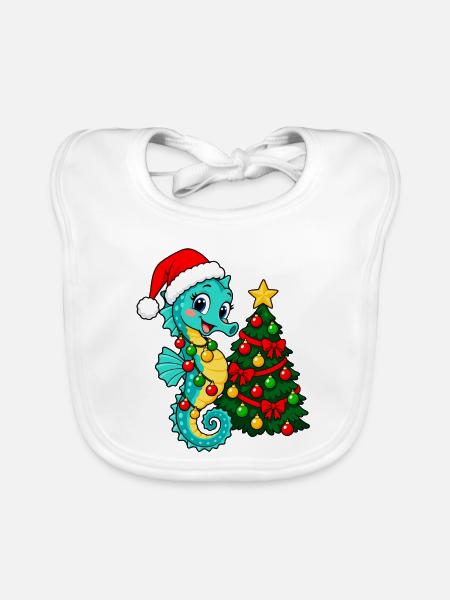 Weihnachts Seepferdchen - Baby Bio-Lätzchen - Weiß - Vorne