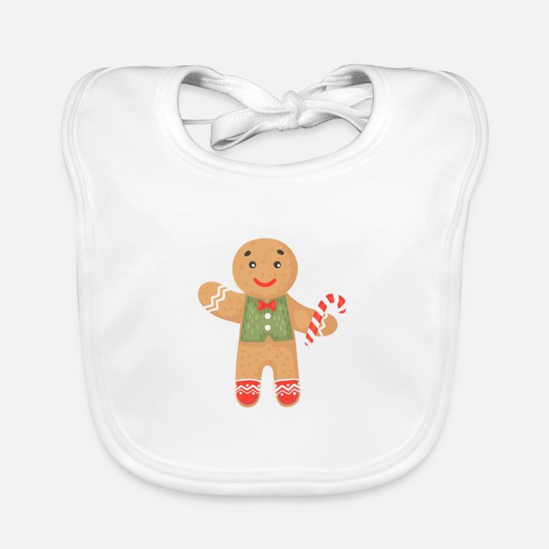 Gingerbread man with candy cane Organic Baby Bibs