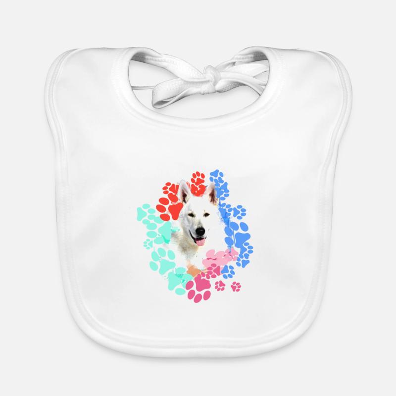 White Shepherd, German Shepherd, Paws, Print Organic Baby Bibs
