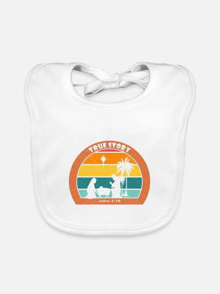 Christmas Nativity with Jesus - True Story - Organic Baby Bibs - white - Front