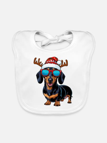Christmas Dachshund Dog - Organic Baby Bibs - white - Front