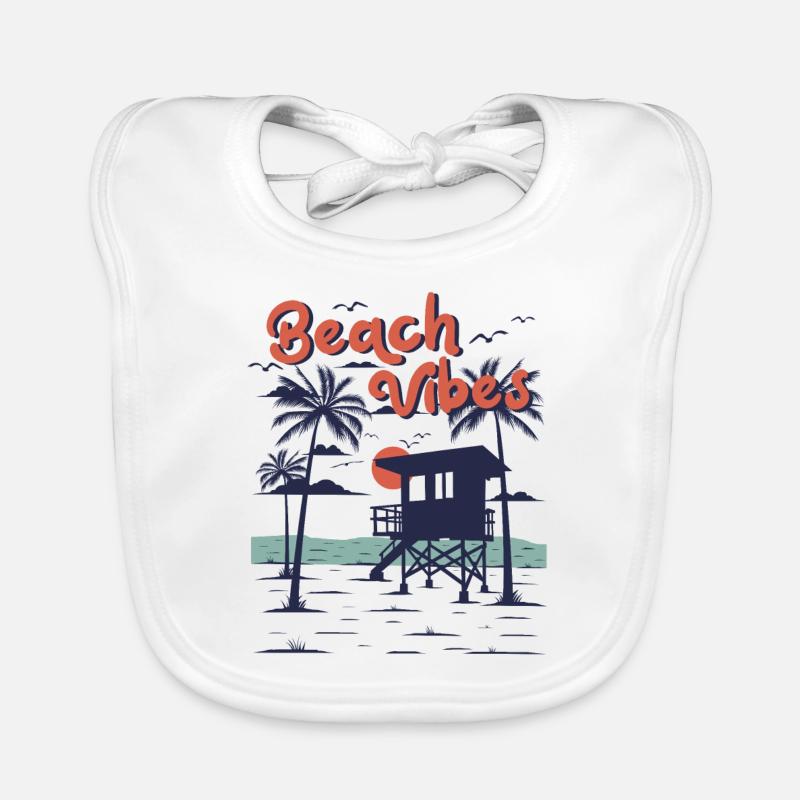 Beach Vibes Summer Vacation Beach Sunset Ocean Organic Baby Bibs