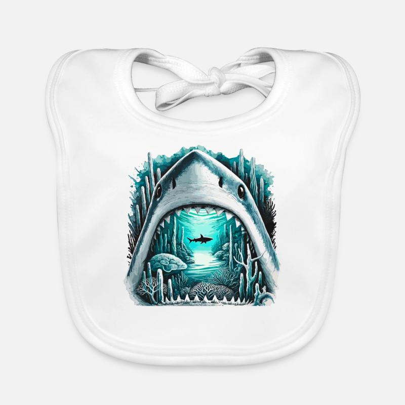 Shark Head Artistic Ocean Landscape Organic Baby Bibs