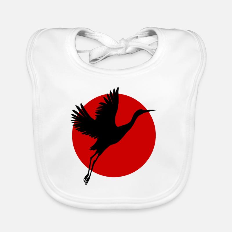 Silhouette de grue de style japonais avec soleil / harmonie - Bavoir bio Bébé - blanc