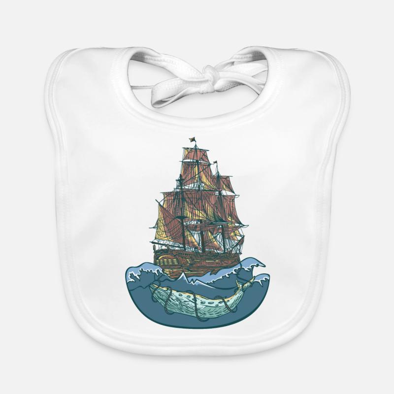 Whale ship - sailing ship Organic Baby Bibs