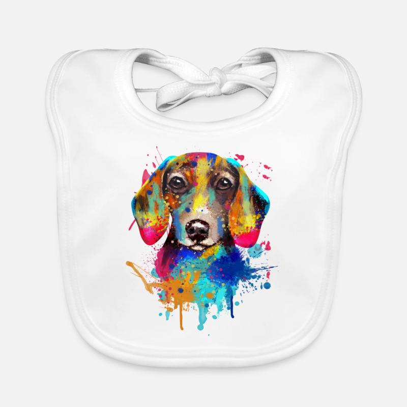 Dackel Dachshund Teckel Illustration - Bavoir bio Bébé - blanc