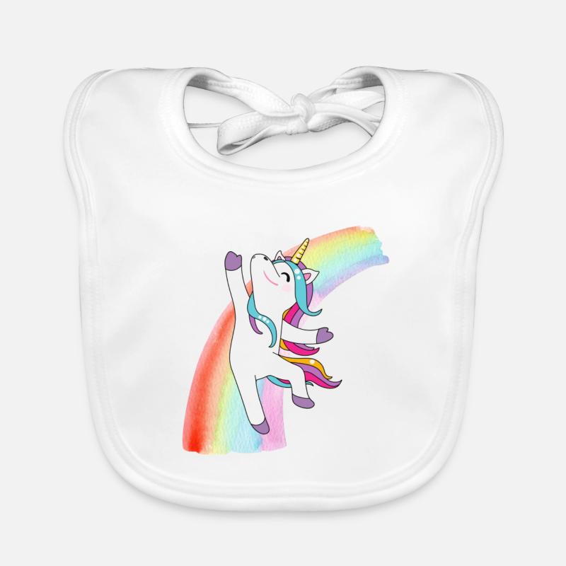 Buntes Einhorn vor Regenbogen Baby Bio-Lätzchen