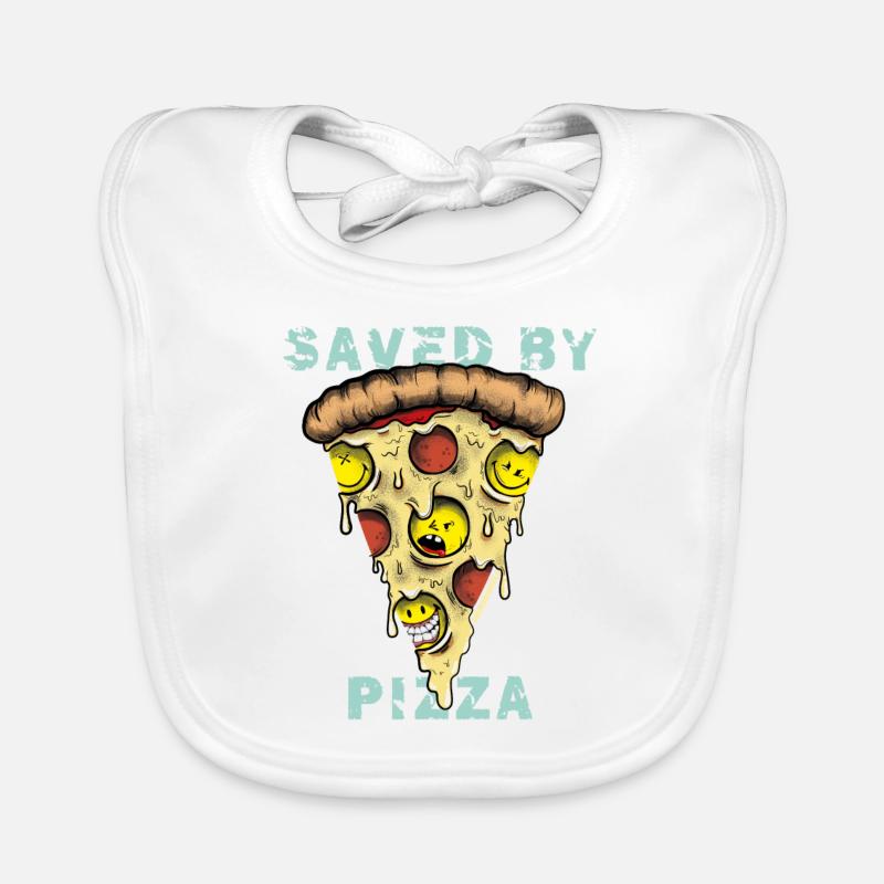 SmileyWorld Saved By Pizza - Organic Baby Bibs - white