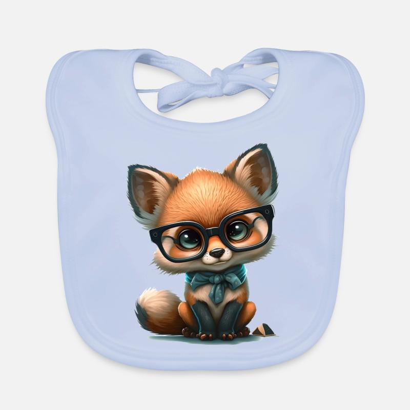 Mignon Mignon Mignon Dessin animé - Renard avec verre Bavoir bio Bébé