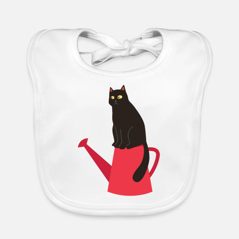 Design de printemps - chat noir sur arrosoir - Bavoir bio Bébé - blanc