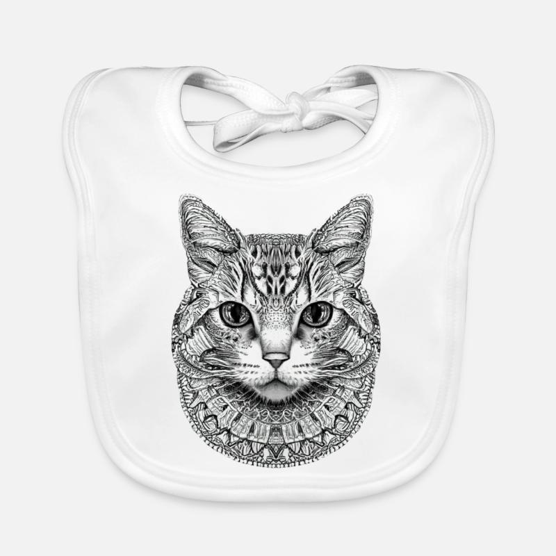 CHAT STYLISÉ MANDALA - Bavoir bio Bébé - blanc