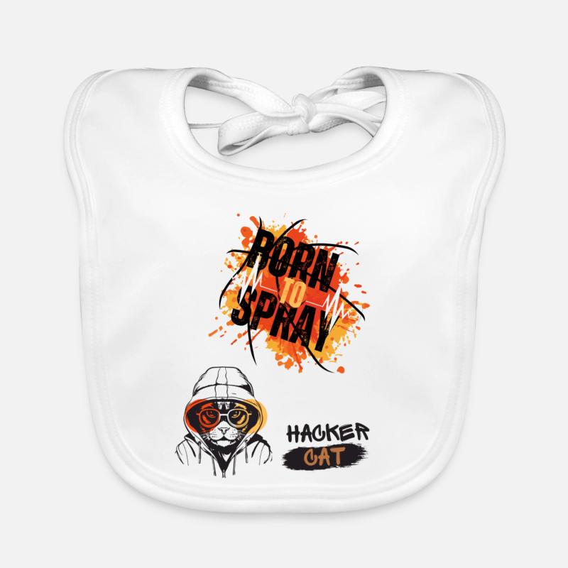 Born to spray Hacker Cat Organic Baby Bibs