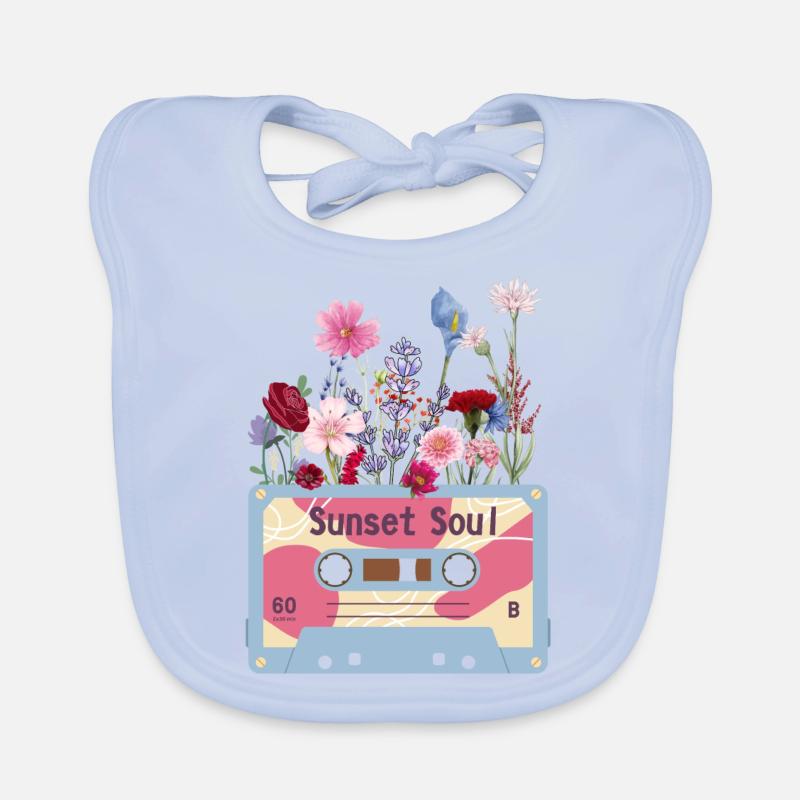 Floral Retro Video Cassette Organic Baby Bibs