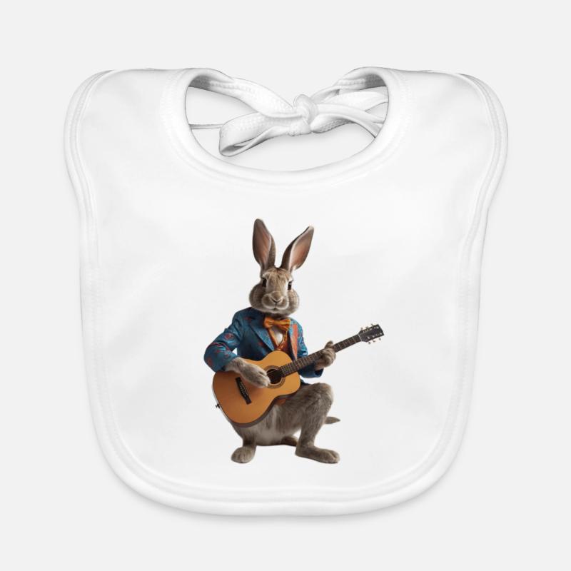 rabbit hare guitar - Organic Baby Bibs - white