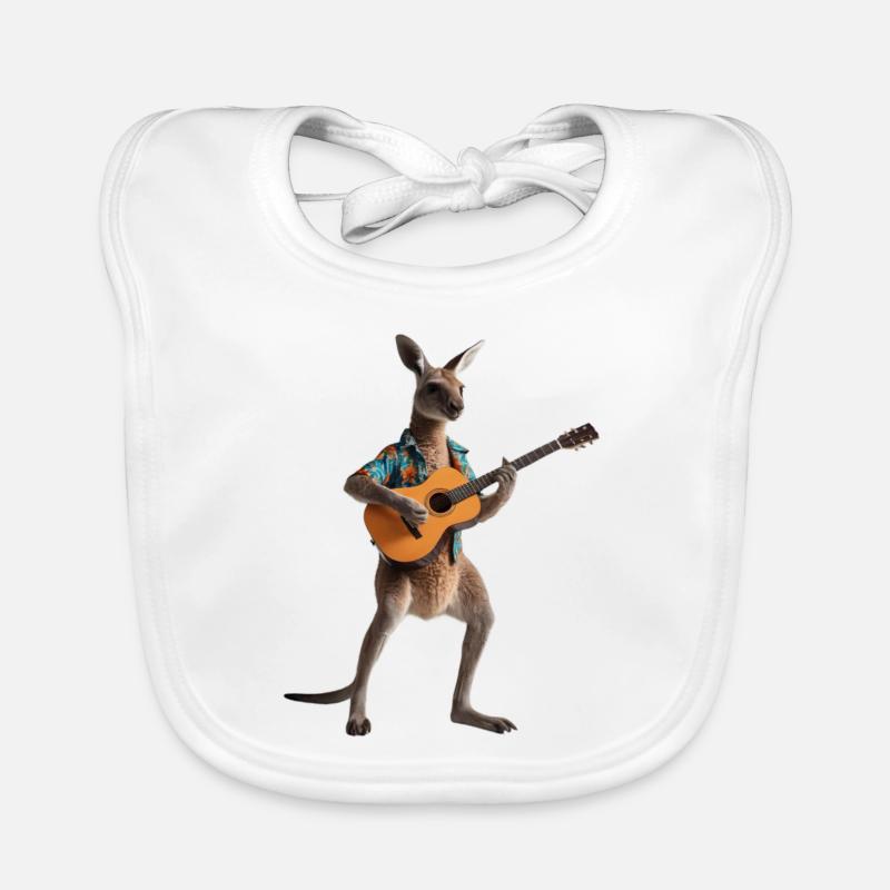Kangaroo Guitar - Organic Baby Bibs - white