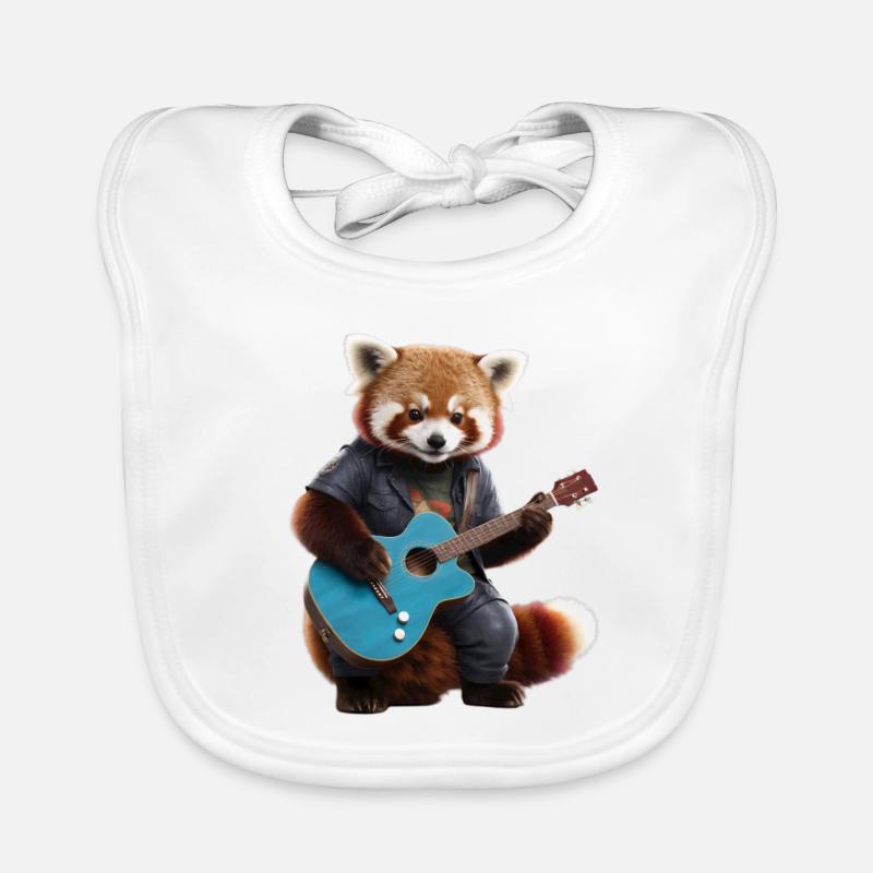 Panda roux guitare - Bavoir bio Bébé - blanc