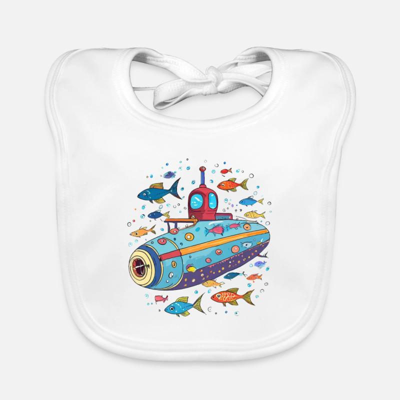 Submarine with colorful fish Organic Baby Bibs