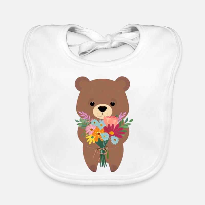 Bär mit Blumenstrauß Baby Bio-Lätzchen
