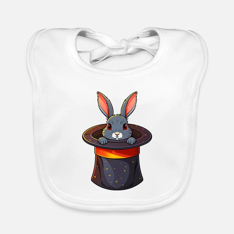 Lapin dans un chapeau magique - Bavoir bio Bébé - blanc