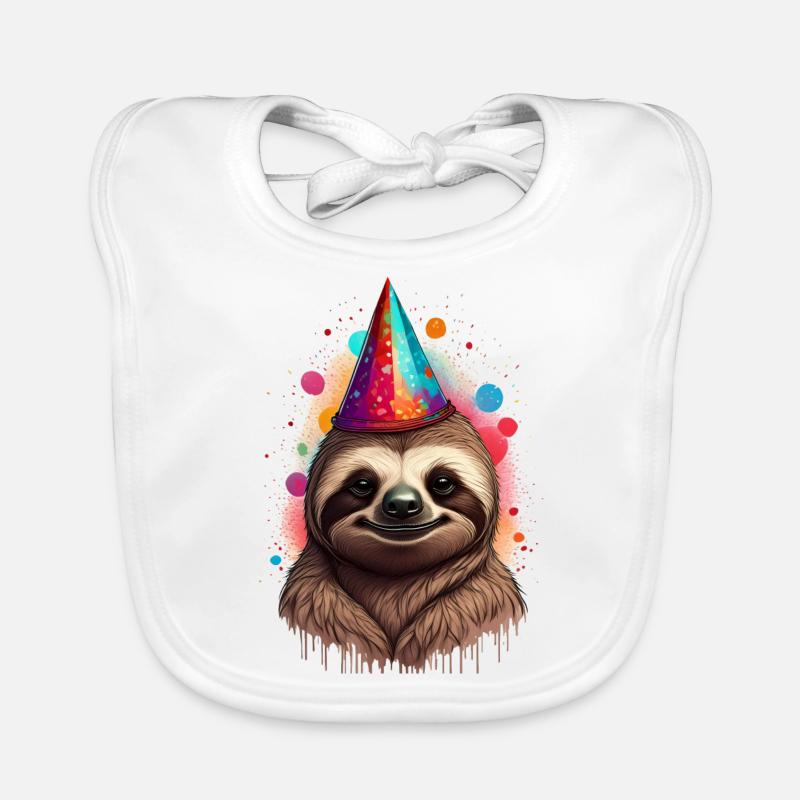 Faultier mit Partyhut Baby Bio-Lätzchen