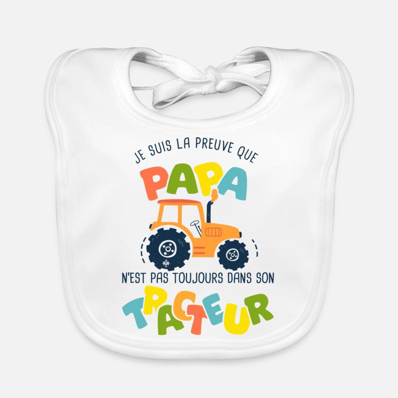 papa tracteur naissance bébé nourrisson - Bavoir bio Bébé - blanc