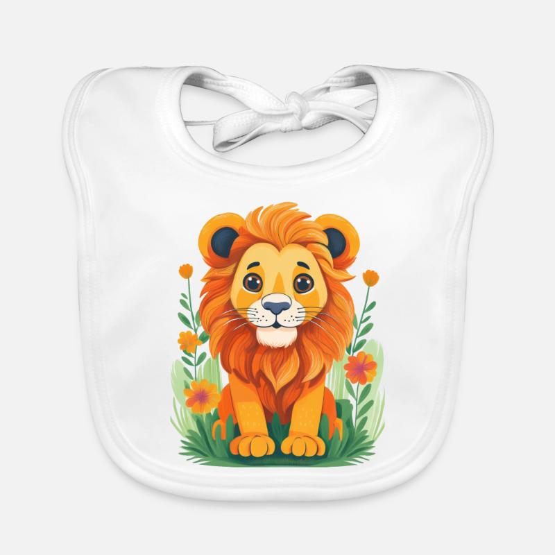 Lion mignon dans une prairie avec des fleurs Bavoir bio Bébé