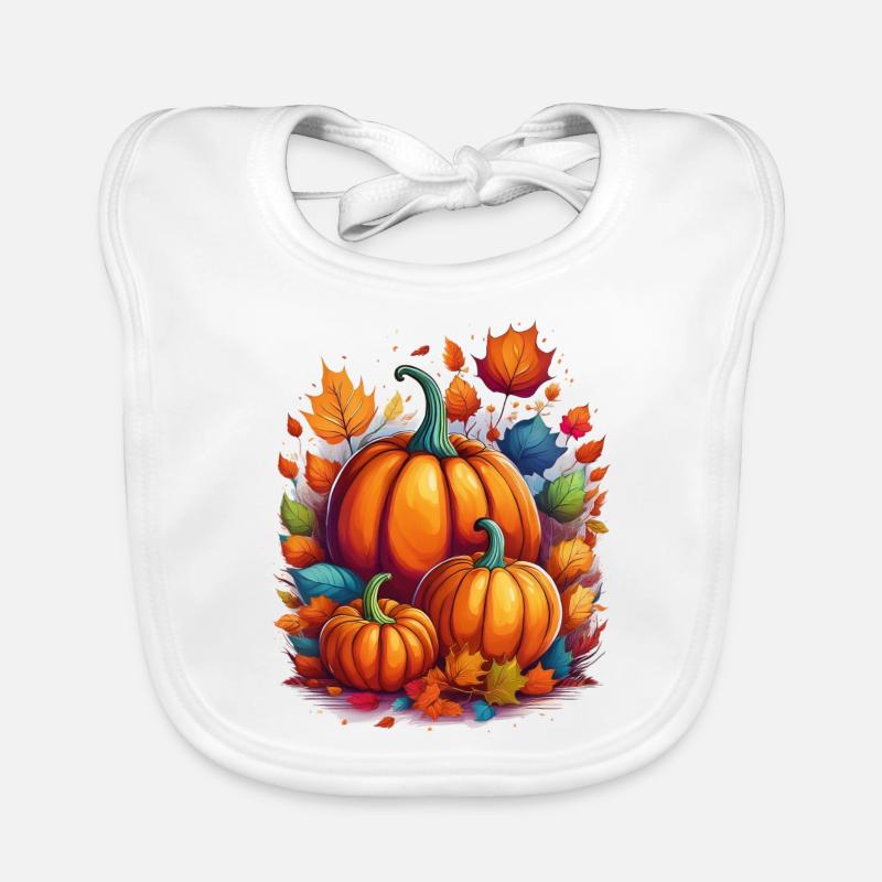 Pumpkins surrounded by colorful foliage – autumn Organic Baby Bibs