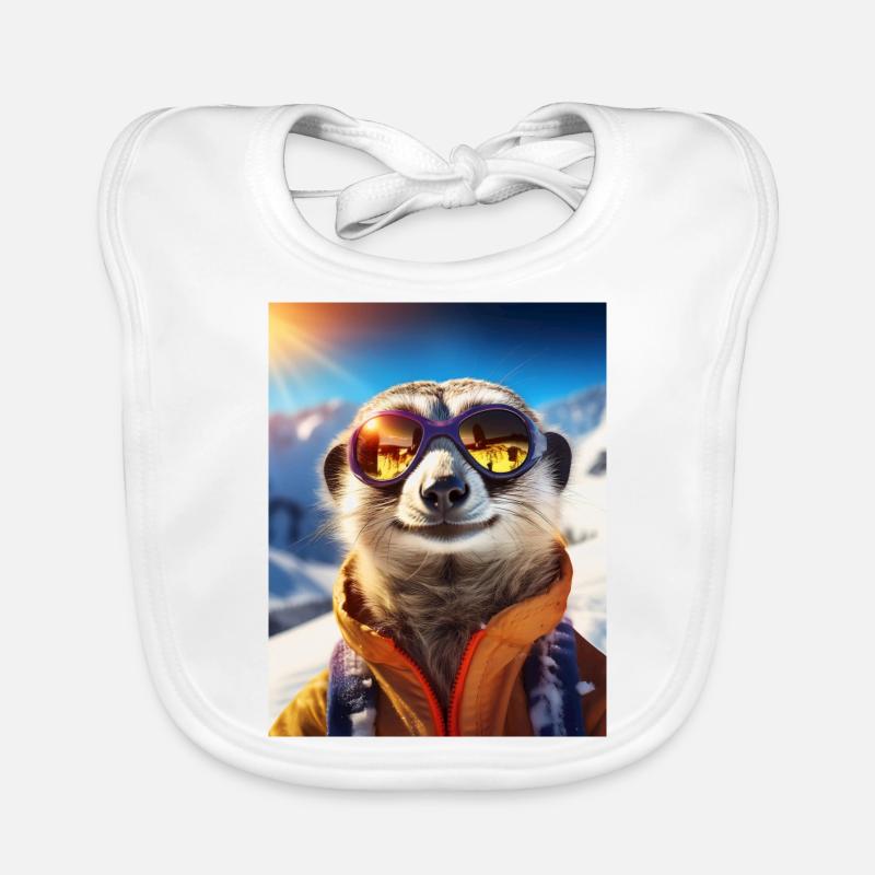 Suricates en vacances au ski - Bavoir bio Bébé - blanc