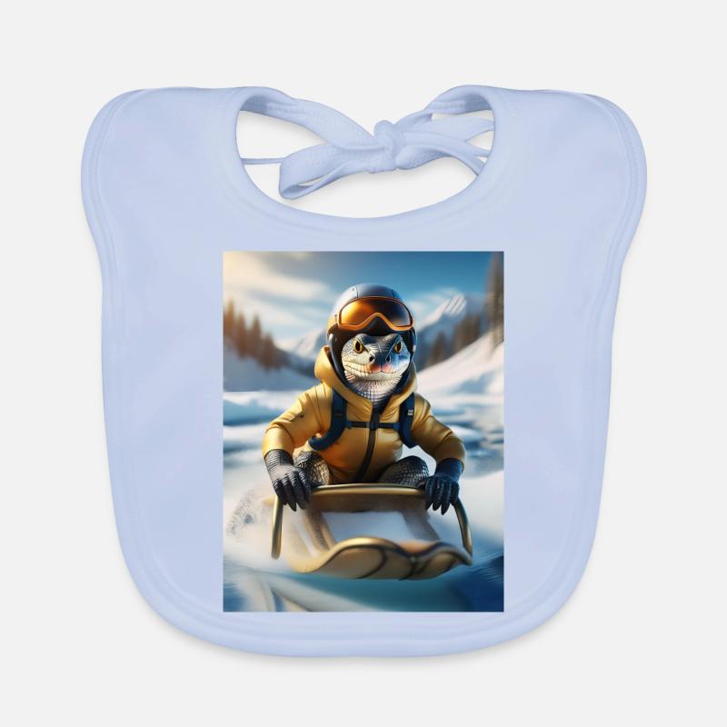 Eine Echse bei einer Schlittenfahrt Baby Bio-Lätzchen