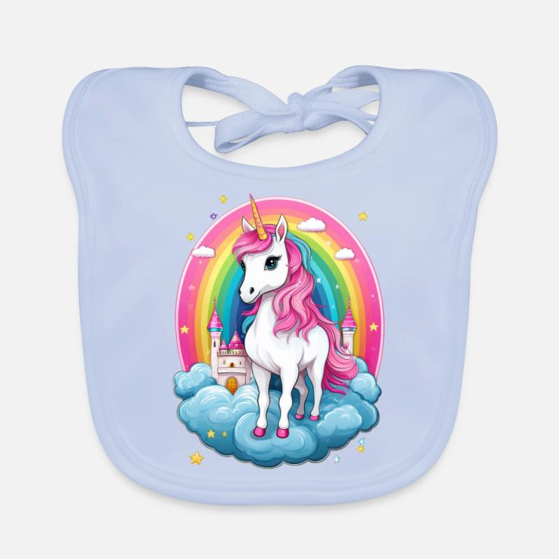 Fantasy Unicorn with Rainbow and Castle Organic Baby Bibs