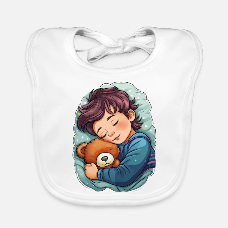 Schlafendes Kind mit Teddy Baby Bio-Lätzchen