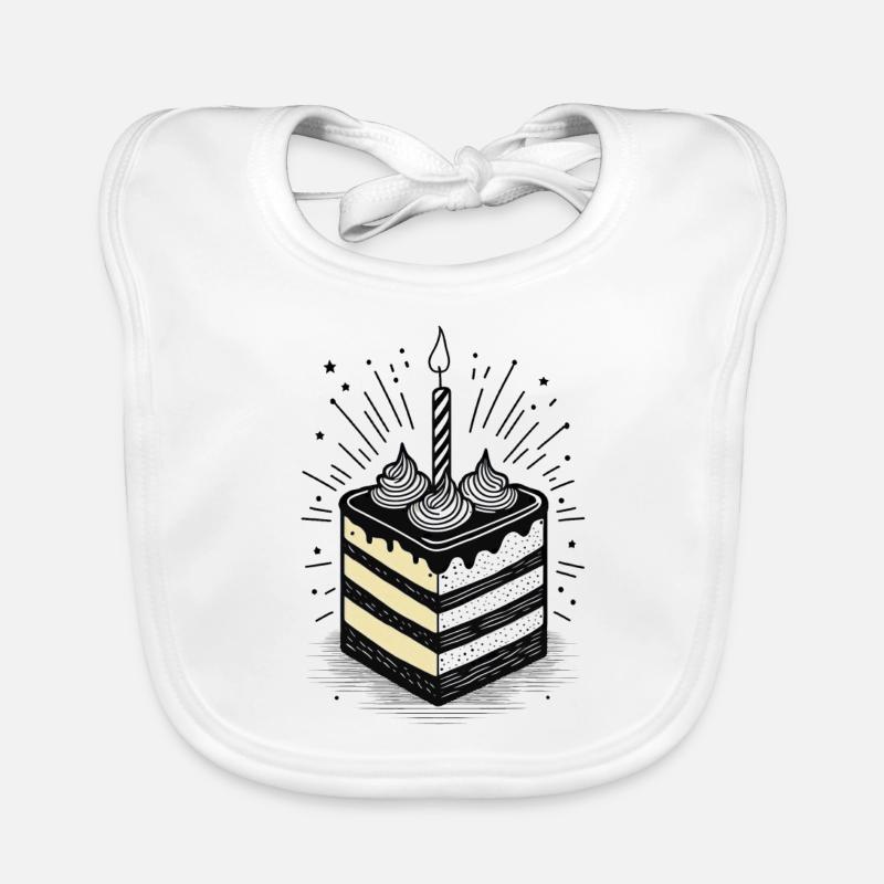 Morceau de gâteau avec une bougie pour l’anniversaire Bavoir bio Bébé