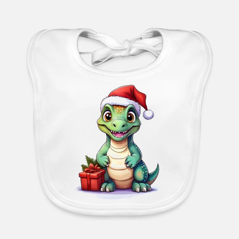 Dinosaur celebrates Christmas with gift Organic Baby Bibs