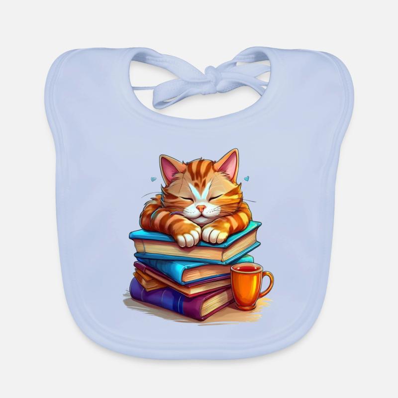 Chat mignon dormant sur une pile de livres Bavoir bio Bébé