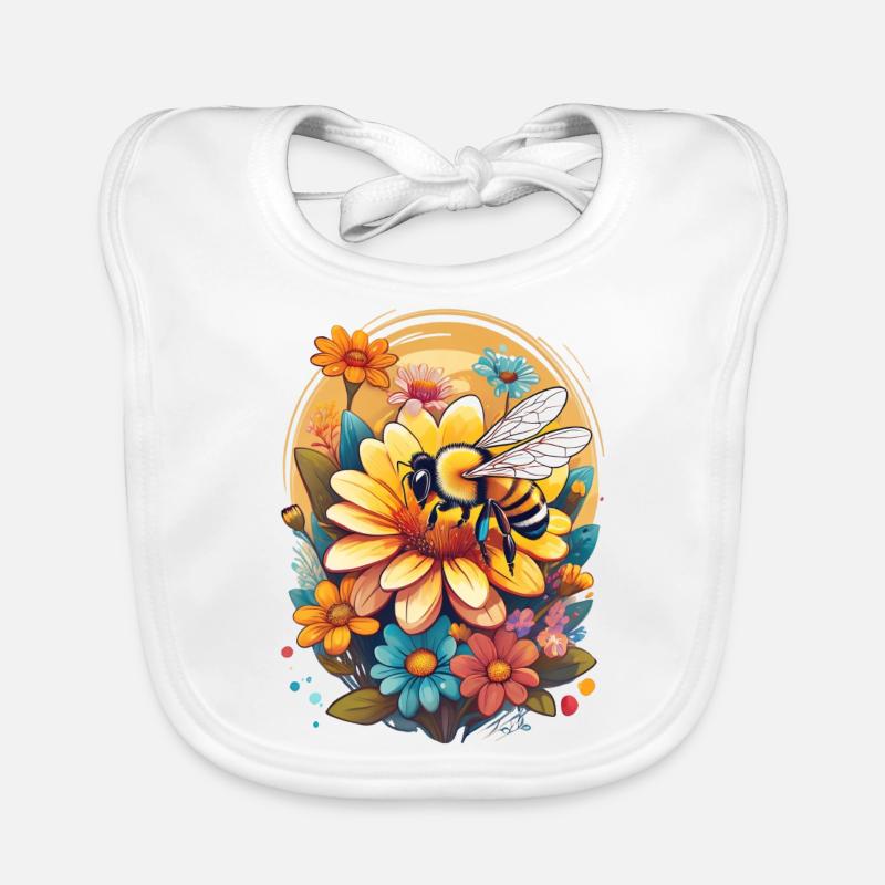 A bee pollinating a flower Organic Baby Bibs