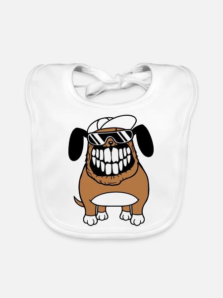 Dog Monster Nasty Teeth Grin Smile - Organic Baby Bibs - white - Front